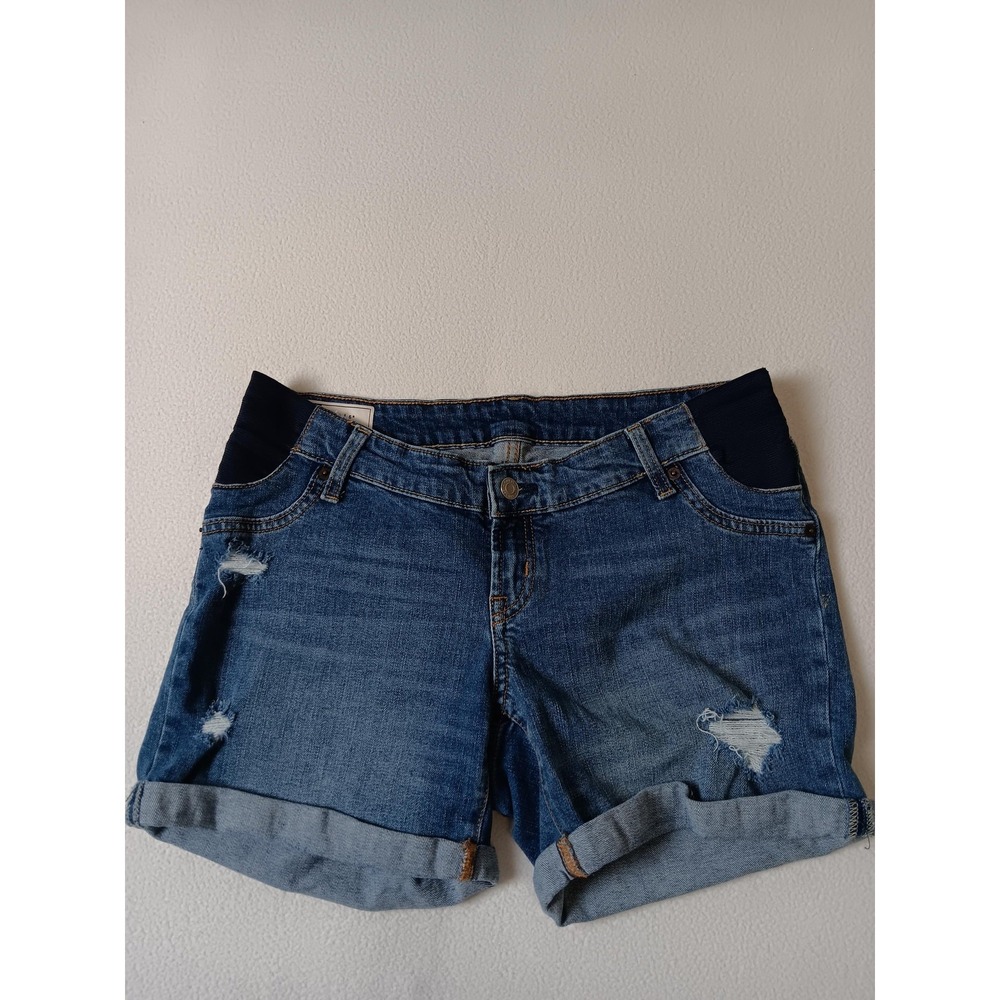 Gap Mom Shorts Womens 6R Blue Denim Maternity 28 Waist Rolled Cuff Casual Summer